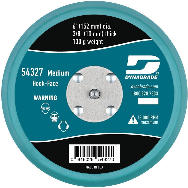 Dynabrade (54327) 6" (152 mm) Diameter Hook-Face Non-Vacuum Sanding Disc Pad, Short Nap, Teal | 3/8" (10 mm) Thick Urethane Medium Density, Swirl-Free Finish, 5/16"-24 Male Thread - Image 2